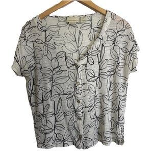 Cynthia Rowley Womens Size M 100% Linen Top Button Back Black White Tropical